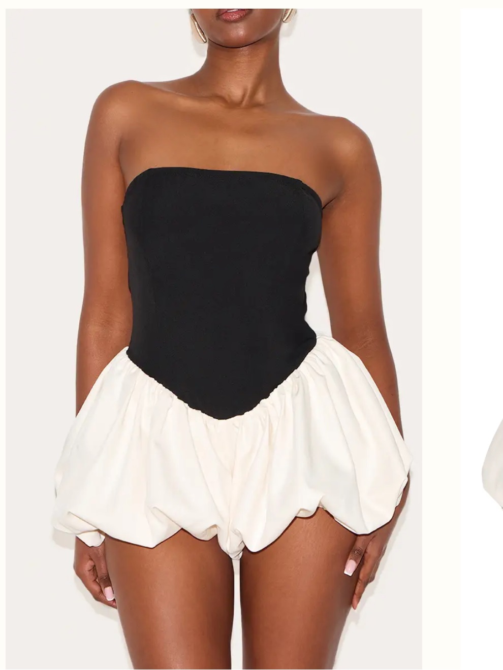 Prettylittlething Black & White Strapless Bubble Romper